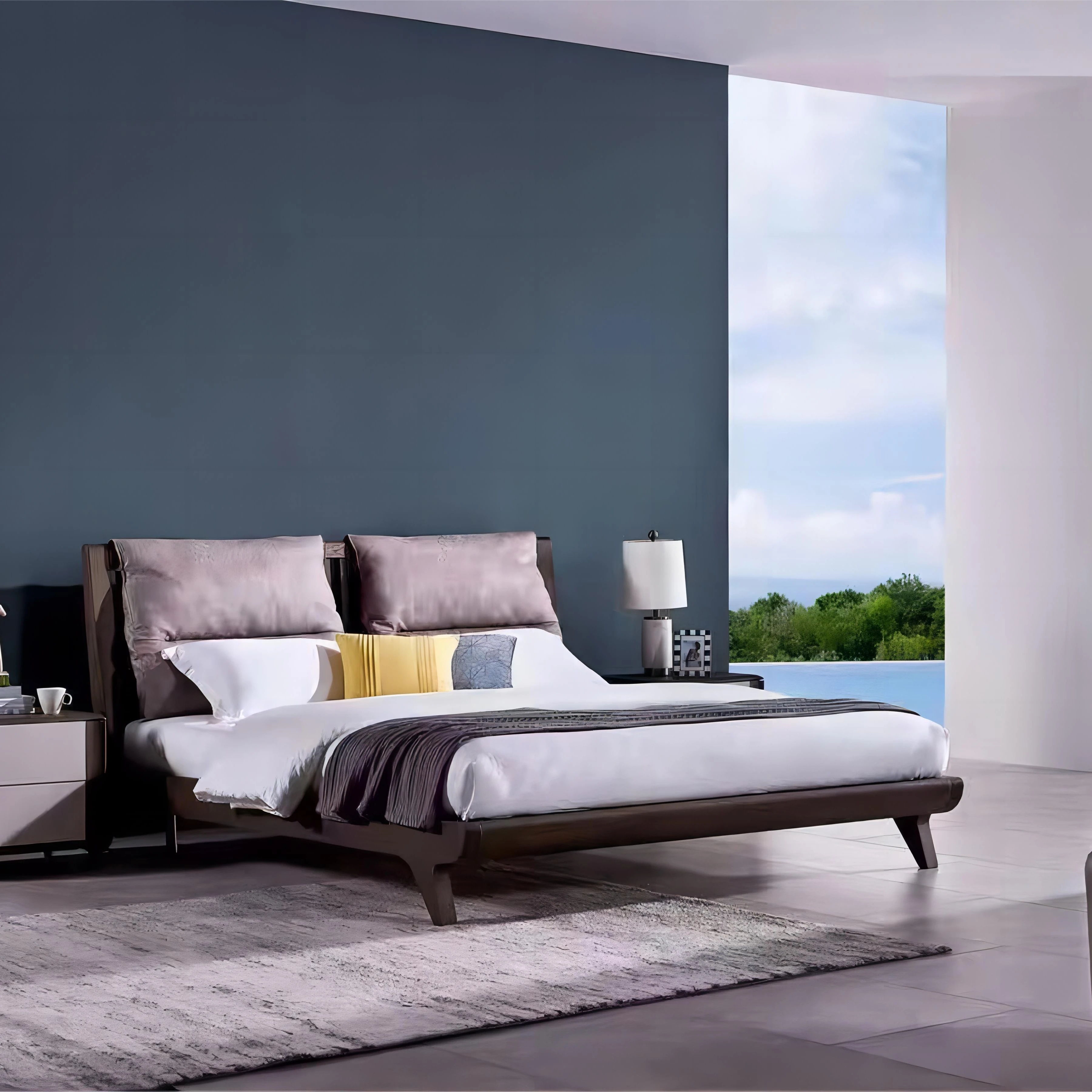 Italian Luxury Double Bed Up-Holstered Wooden Oak Bedroom Furniture