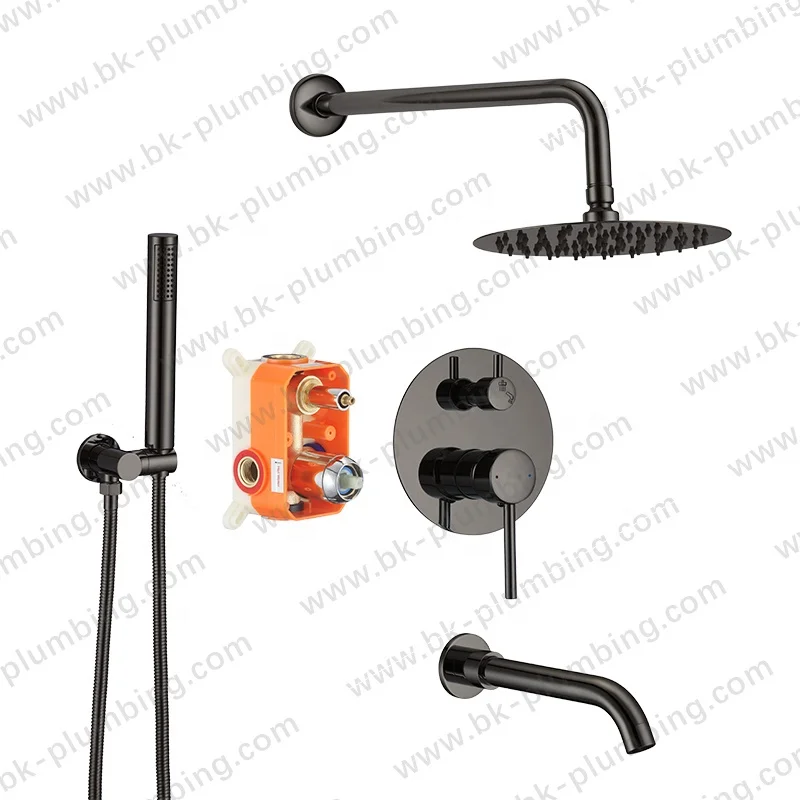 Ducha Empotrada Cepillado Wall Mounted Double Handle Bath Shower Valve Rainfall Antique Brass Shower Mixer