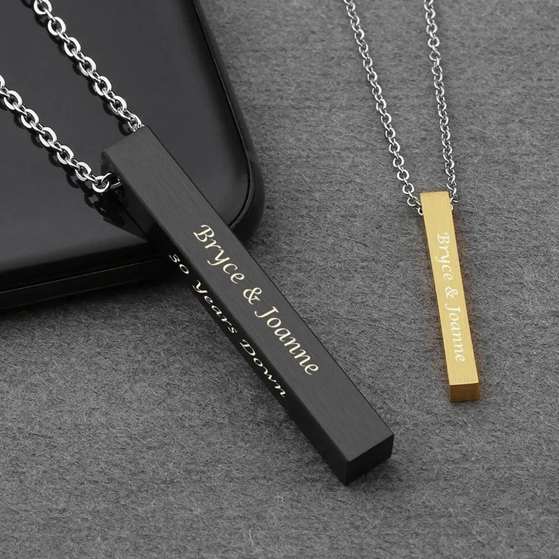 Custom Personalised Message Name 18k Gold Necklace Fashion Stainless Steel T Thin Blank Vertical Bar Pendant Chain Necklace