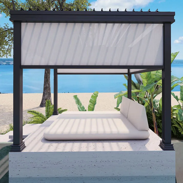 Recycle Automatic Shades Outdoor Motorized Retractable Patio Dual Vinyl Blind Screen Outdoor Zip Track Rolling Blinds