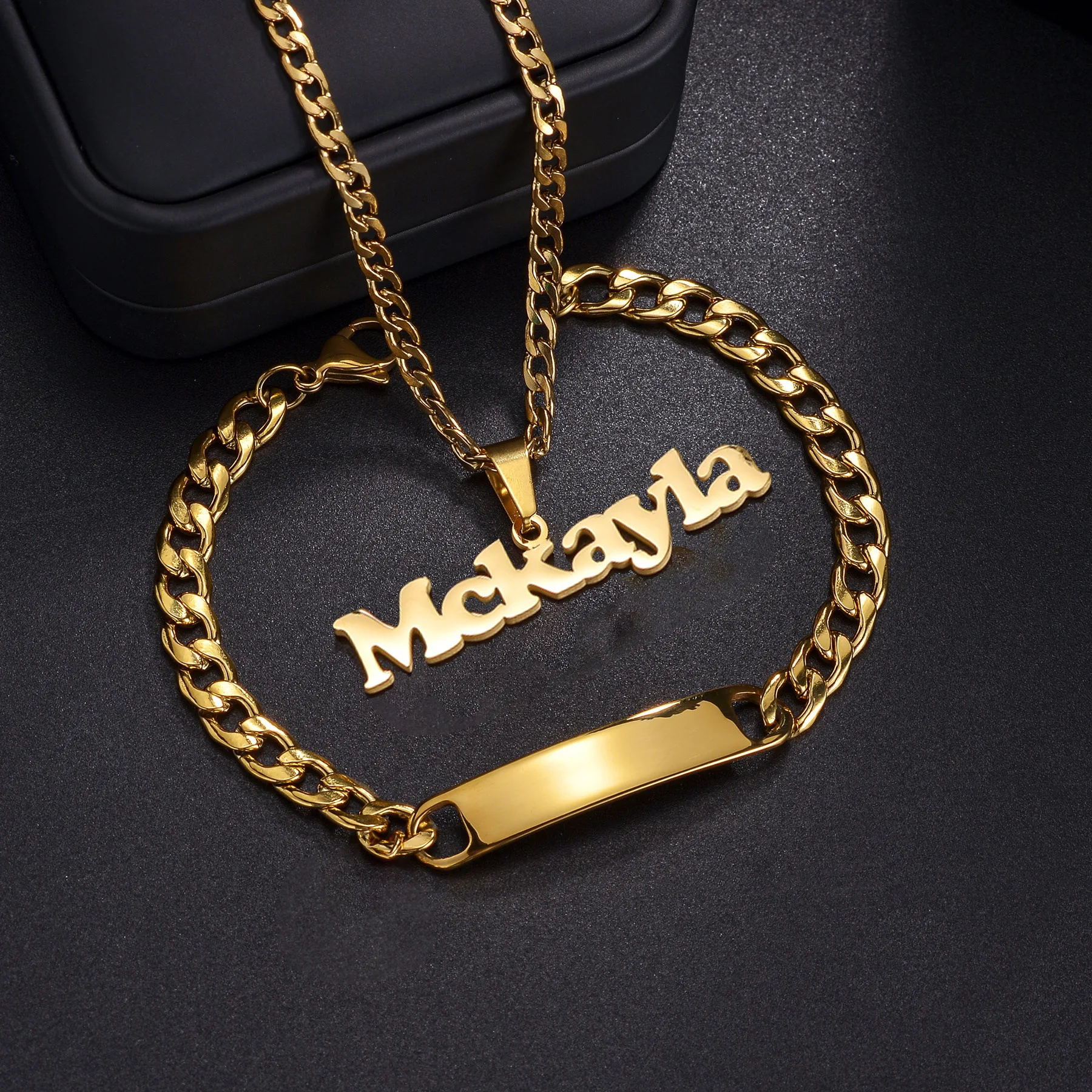 Custom Tranish Jewelry Set Custom Name Pendant Stainless Steel Engraving Letter Bracelet For Children Baby