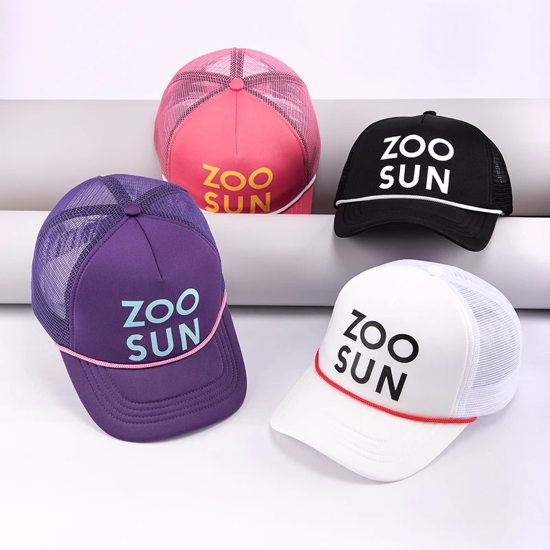 High quality custom silk screen printing logo sports trucker cap five-panel mesh foam trucker hat with rope custom