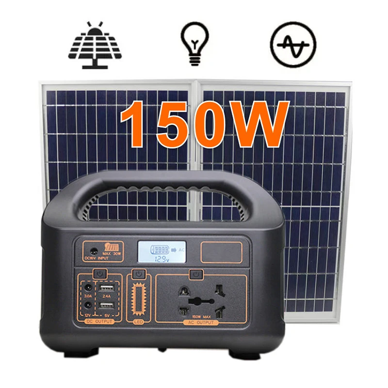 Portable Solar Power Bank Battery Power System DC5521 110V 220V 150W Quick Charge Solar Generator