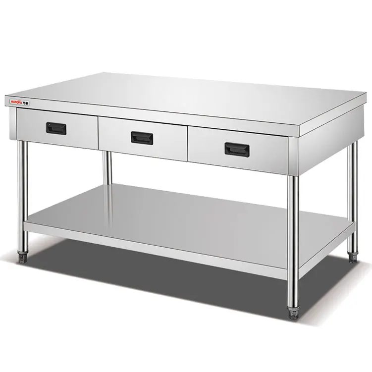 Philippines Customized Restaurant Project Kitchen Corner Work Bench With Drawers/Heavy Duty Restaurant Inox Tea Operation Table