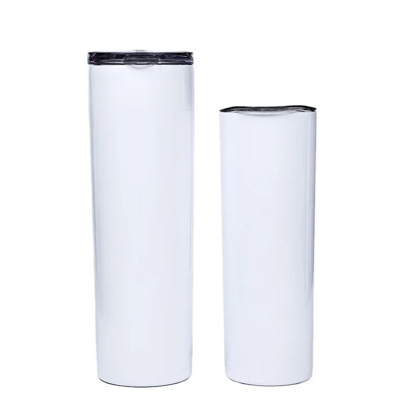 White Skinny Tumbler, Double wall stainless Steel slim Insulated Tumbler With Lid,15,20,30 oz tumbler cups with silicone bottom