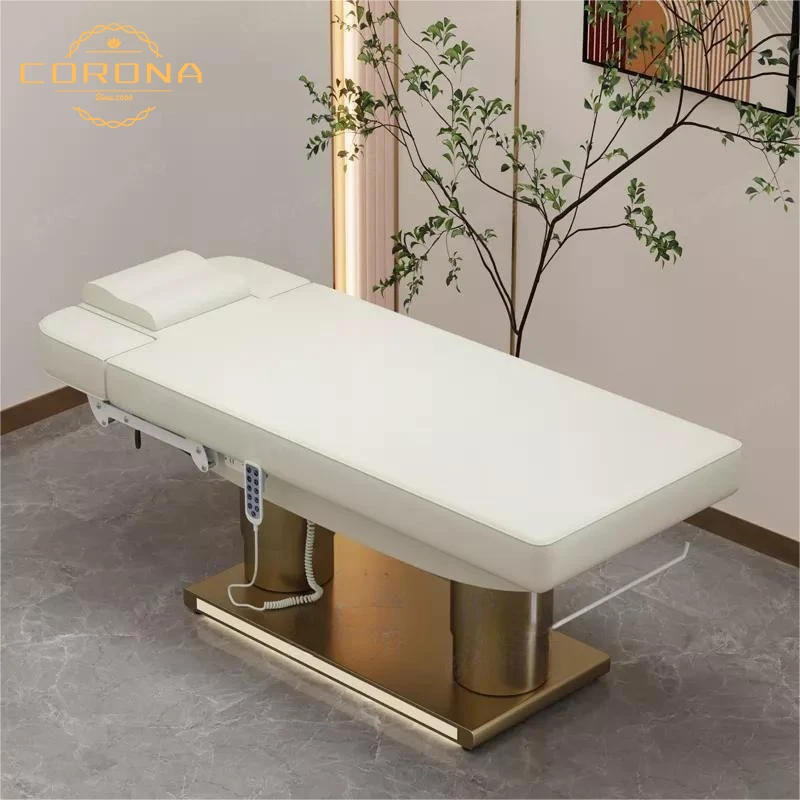 New Design Comfortable Massage Bed White Gold Beauty Salon Electric Cosmetic Facial Spa Lash Massage Table