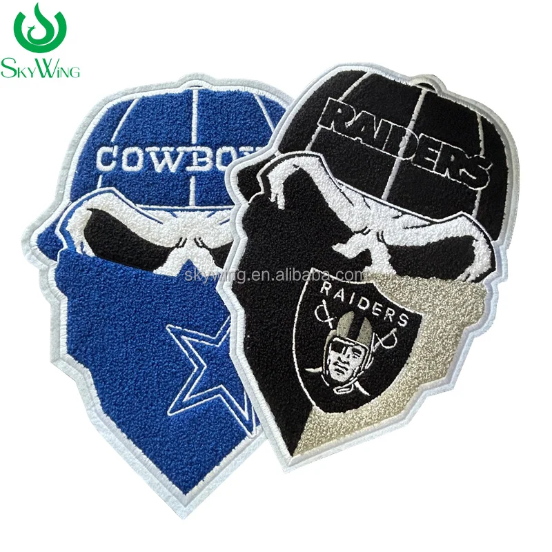 Exquisite Large Football Team NFL COWBOYS BILLS Raiders Shield Chenille Iron on Biker Patch for Jacket Motorcycle Vests