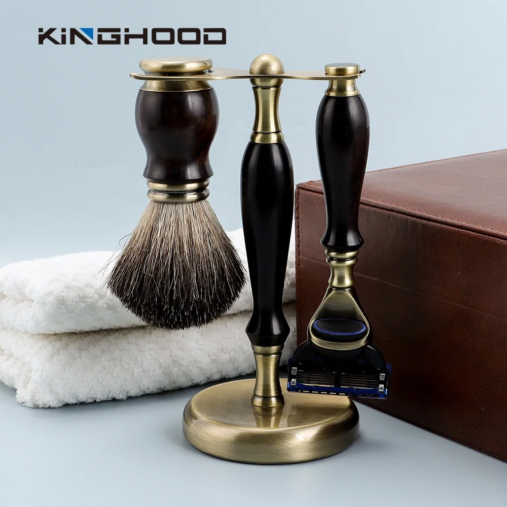 Custom Eco-friendly Wood Private Label Safety Brush Razor Set Gift Shaving Brush For Man