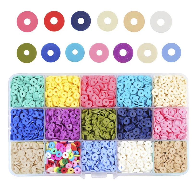 15 Colors 6mm Polymer Clay Beads Disc Round Heishi Beads Chip Disk Loose Spacer for DIY Jewelry Making Bracelets Necklace