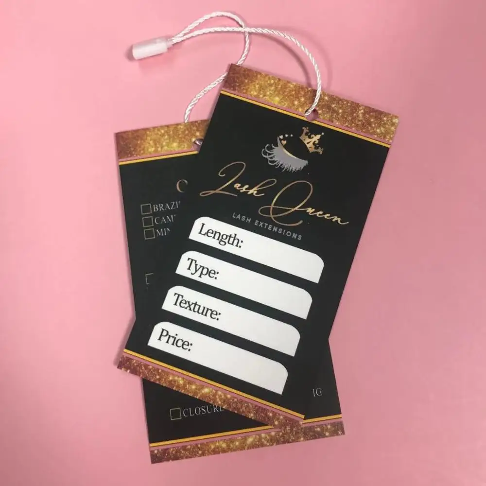 hair tag logo swing tag/label luxury foil tags maker for human hair