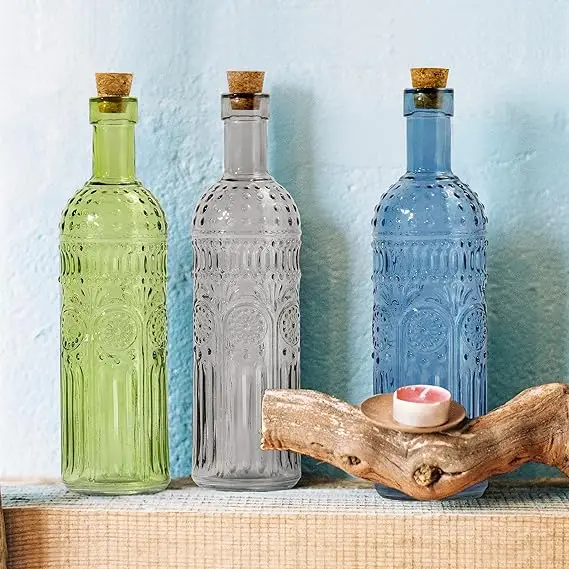 Vase Decorative Glass Vases Embossed Colored Glass Bottles Large Wine Bottle Size  Garden Decor Bottle Trees