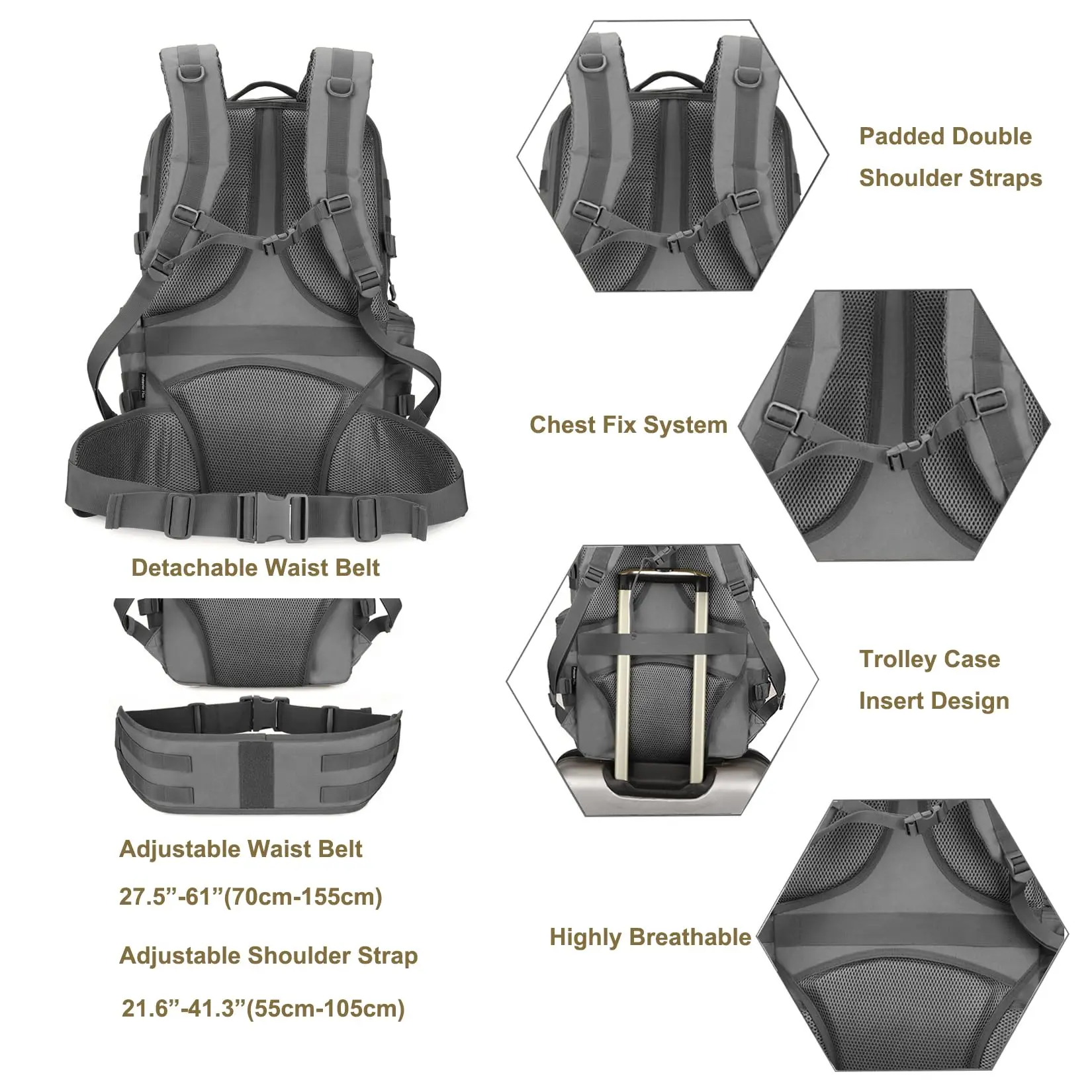 Large Capacity Tactical Backpack Laptop Back Bag Waterproof Durable Breathable Hunting Assault Backpack