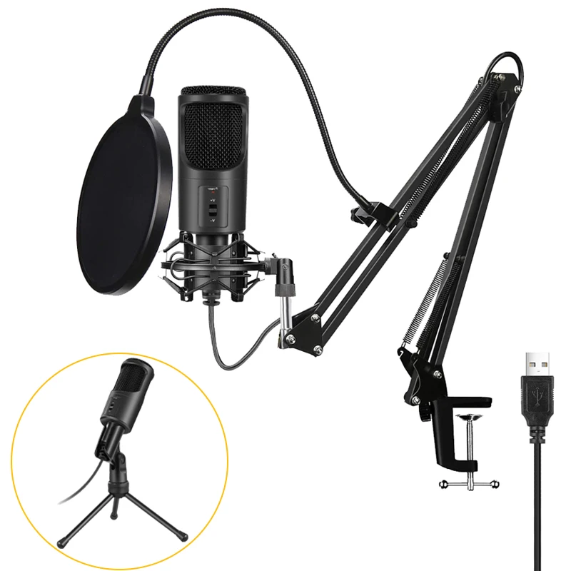 Конденсаторный ручной микрофон с набором для студийной записи подкастов проводной