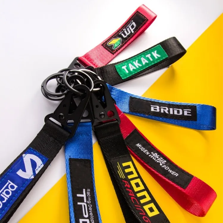 Embroidery Flight Car Tuning Racing Sports Hook Strap Street Custom logo nylon polyester Fabric webbing Jet Tag Ring Keychain