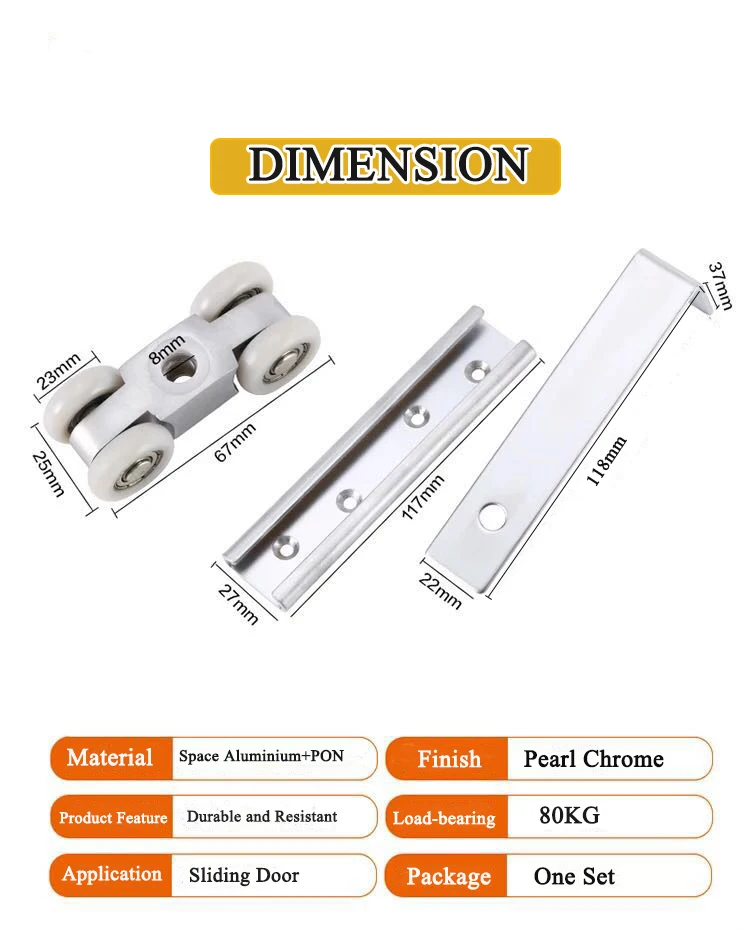Sliding Door Roller Space Aluminum Bearings Wooden Wardrobe Aluminum Hanging Wheels Heavy Duty Sliding Door Roller 80 KG