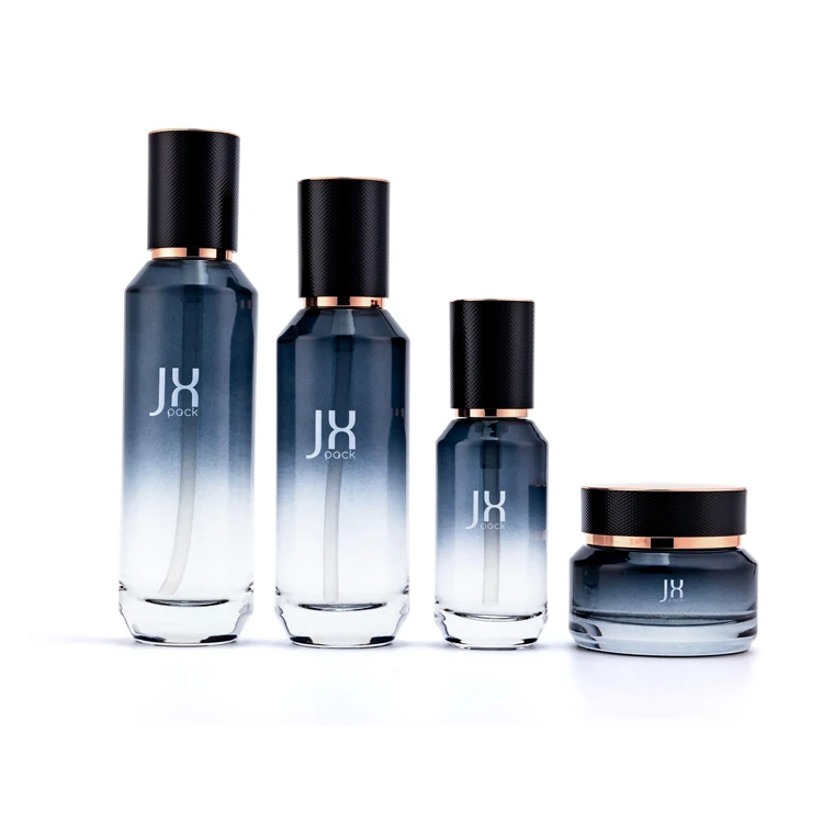 Wholesale high quality black gradient 50g 40ml 100ml 120ml shampoo serum skincare cosmetic glass dropper bottle jar set