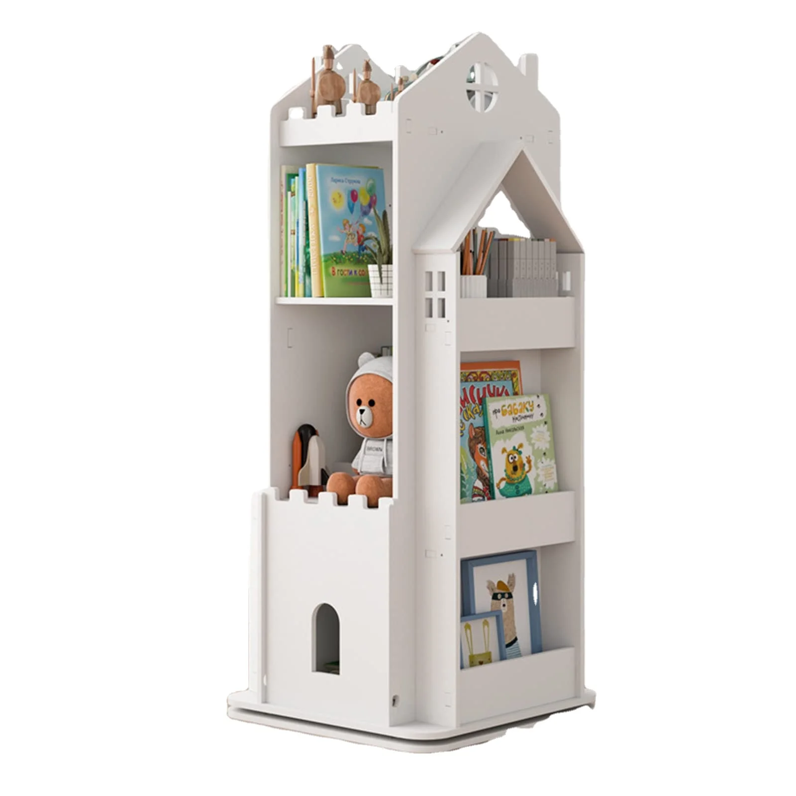 Explosive New Products Revolving Multi-Functional Floor Standing 360 Children Bookshelf In White For Kids Room Bedroom