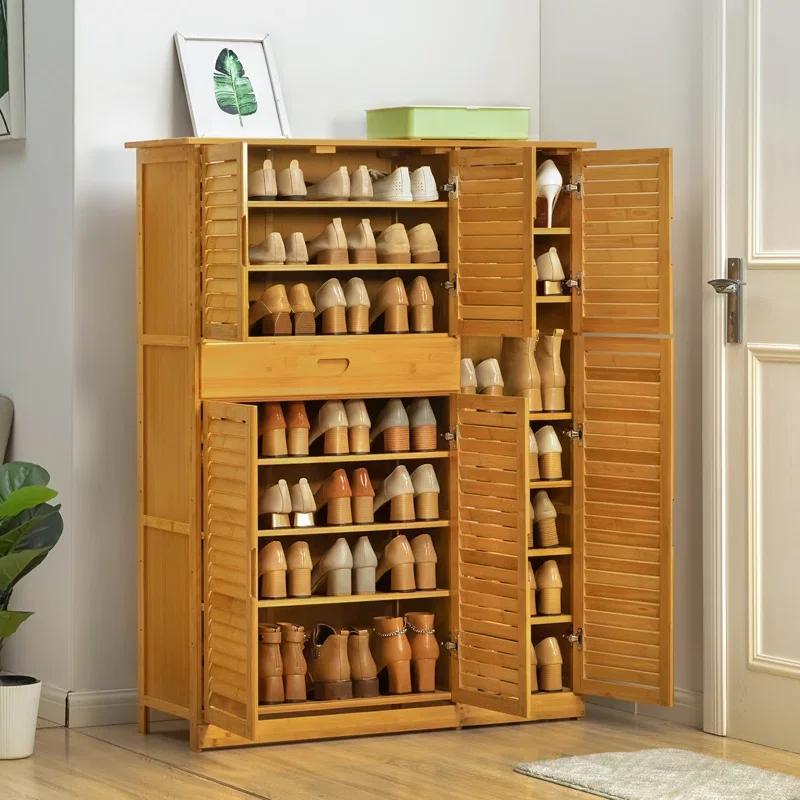8-Tier Bamboo Shoe Rack Cabinet Large Capacity Shoe Storage Organizer with 1 Drawer for Entryway Living Room