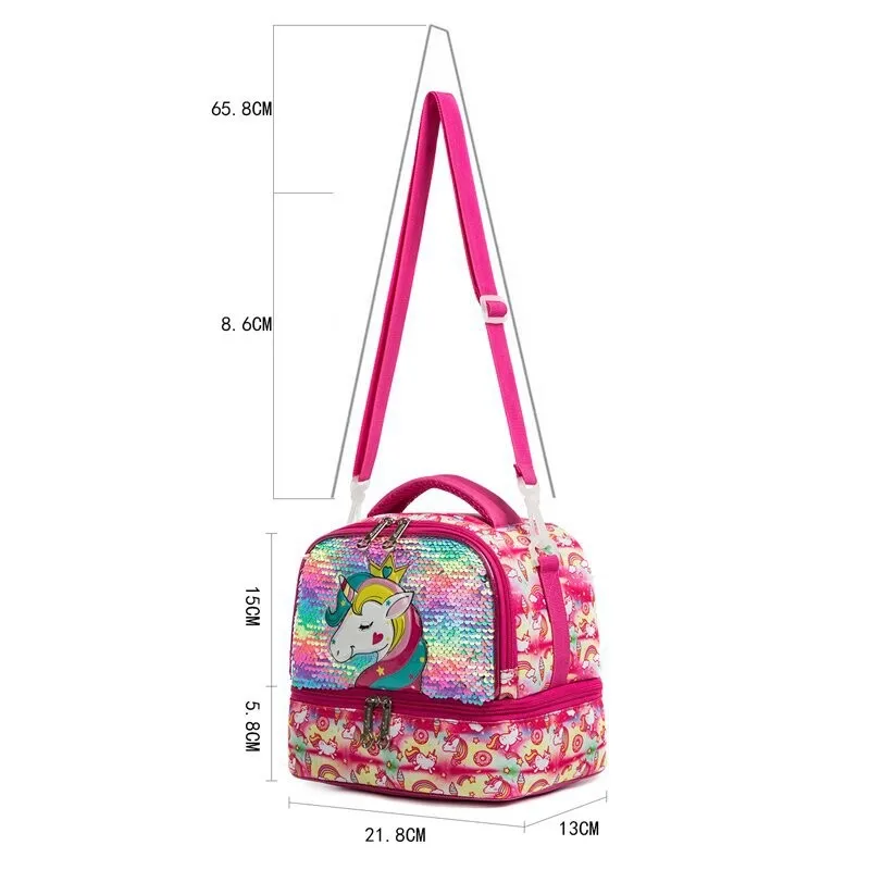 New Materials Laser Leather Lunch Box W Shoulder Strap For Boys Girls Daycare Double Decker Cooler Lunch Bag