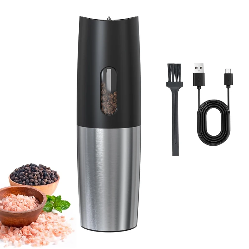 Unit-Charging Gravity Automatic Pepper Mill Electric Salt and Pepper Grinder Set with USB Rechargeable Charging Base LED Light
