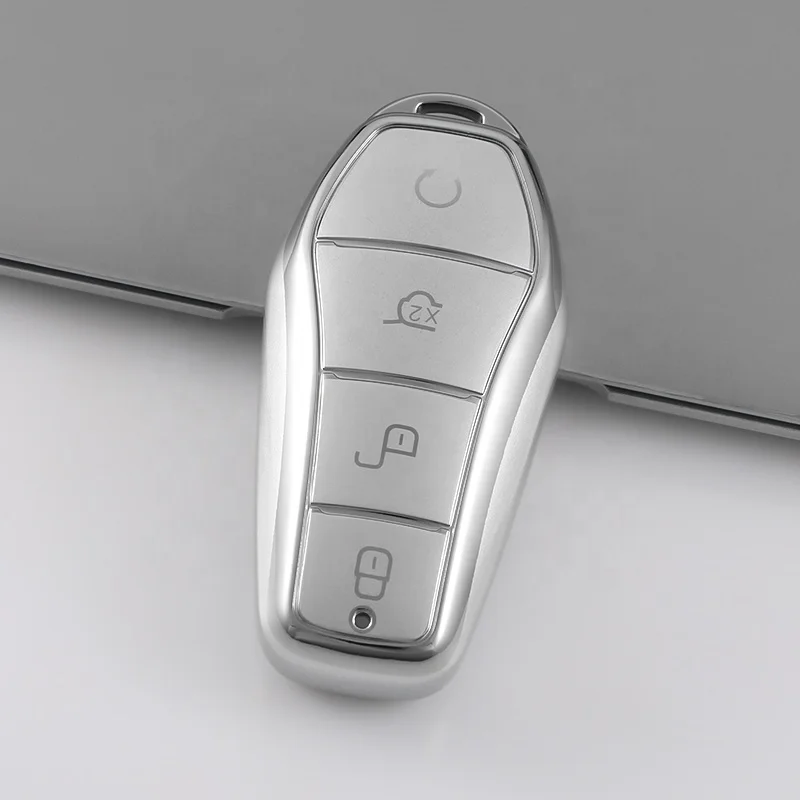 Quicksand Silver TPU Car Key case Cover with Keychain For BYD Atto3 Han Tang Dolphin Yuan Seal Protector Shell car Accessories