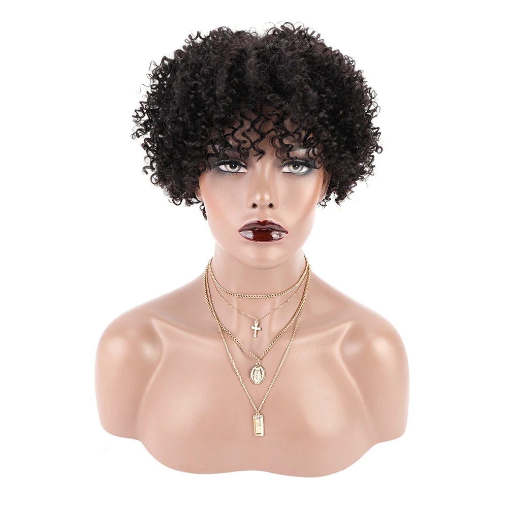 
Short Human Hair Black Pixie Cut Wigs for Women Straight Boy Cut Wigs with Bangs Natural Color Free Shipping 