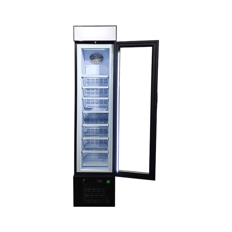 Meisda SD105B Portable Electric Refrigerator Single Glass Door Upright Freezer with Wheels for Ice Cream Store Promotion