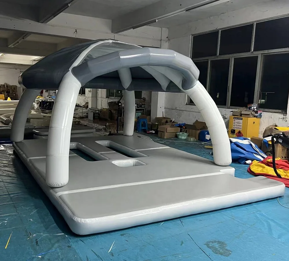 Hot Sale Water Entertainment Equipment Inflatable Water Leisure Platform Dock Inflatable Floating Island With Tent