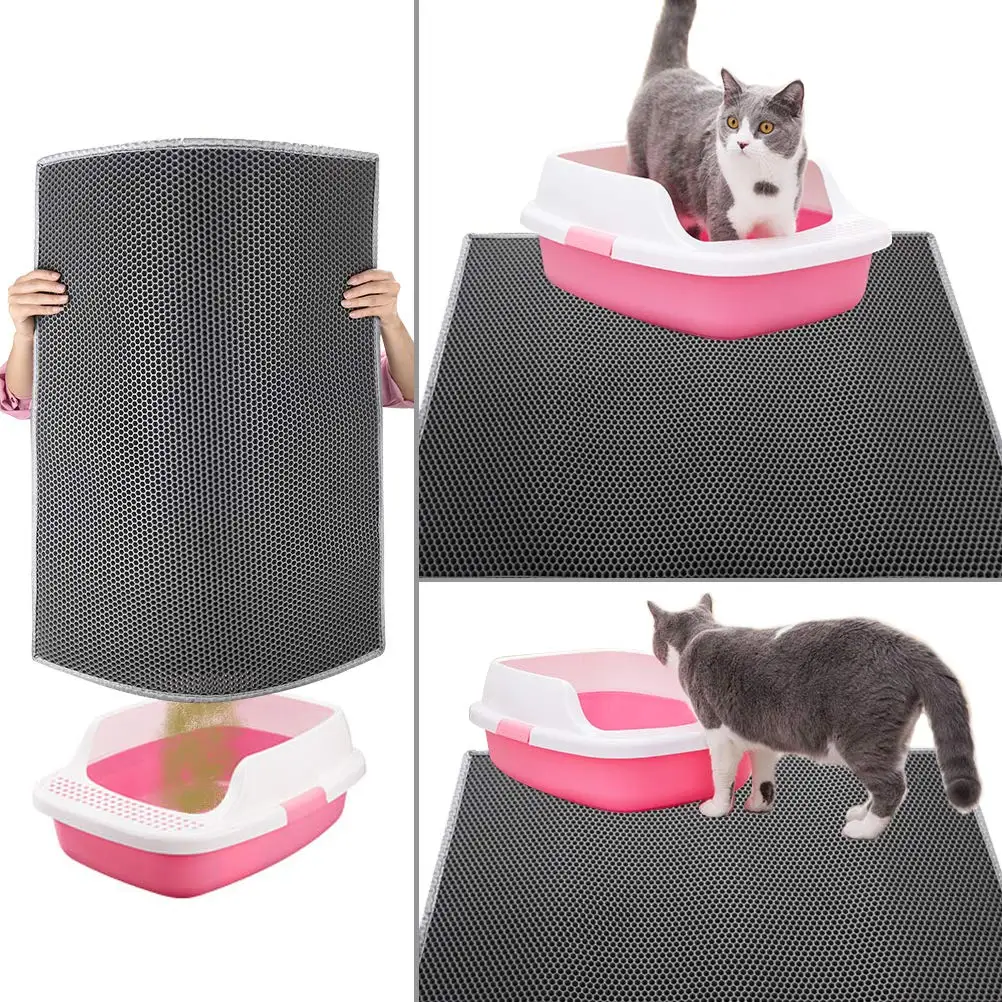 Pieviev Cat Litter Tray Mat 61 x 38 cm Honeycomb Design Cat Litter Tray Mat Waterproof Double Layer Design Honeycomb Mat