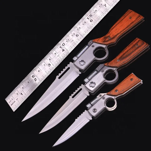 Pocket Knife Knives with Light Wood Handle EDC Tactical Camping Survival Folding AK47 Gun Knife