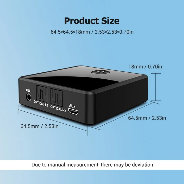 BT 5.0 Transmitter Receiver 2 in 1 Wireless Audio Adapter with LED Indicator Low Latency 10M Transmission Range for TV Car/Home