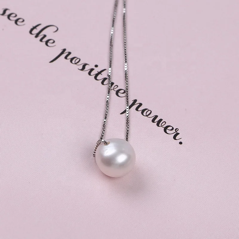 8-9mm natural freshwater round pearl pendant silver chain necklace for women gift