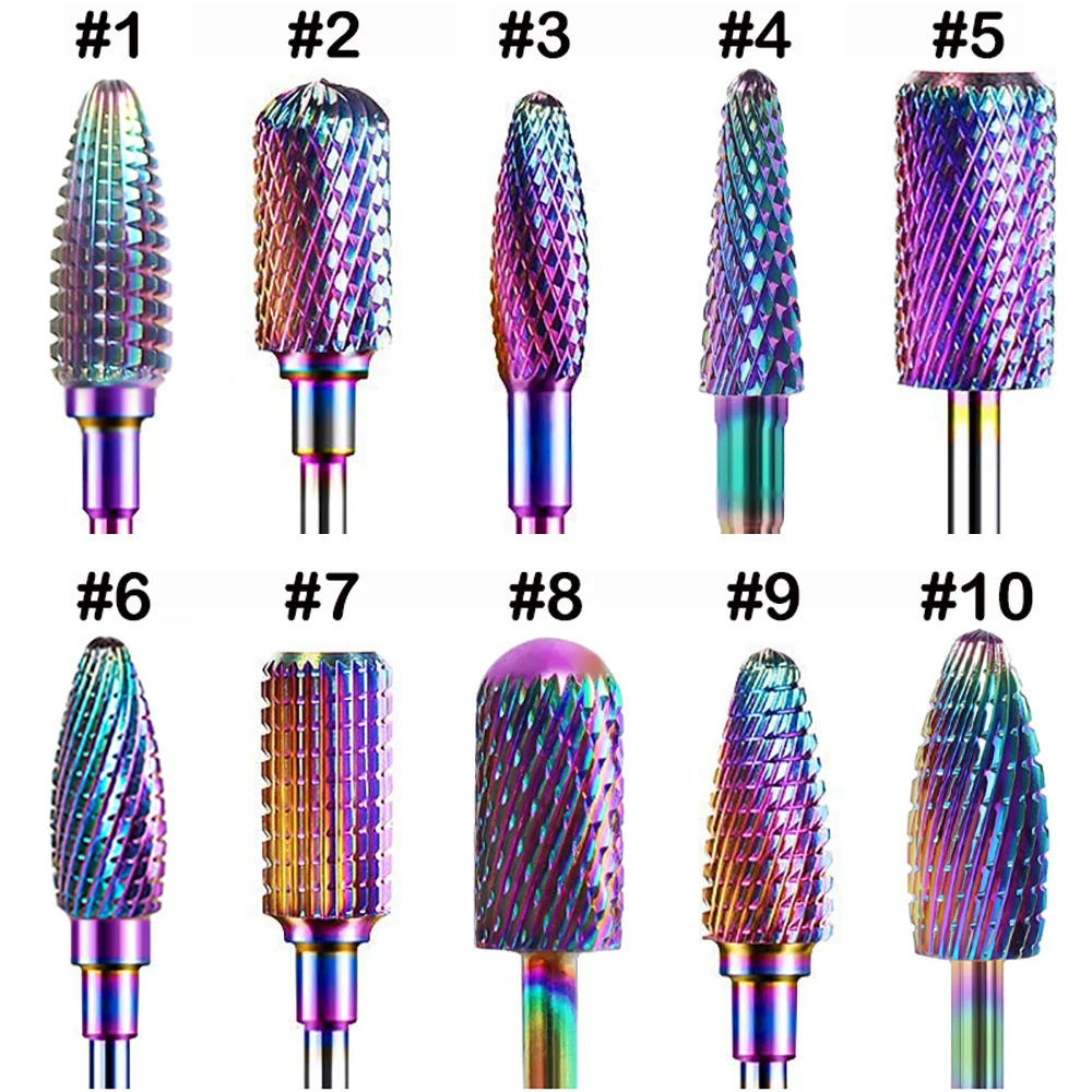 Rainbow Carbide Tungsten Nail Drill Bit Stainless Steel Manicure Cutters Cuticle Clean Milling Cutter Care Tools CO-CD002