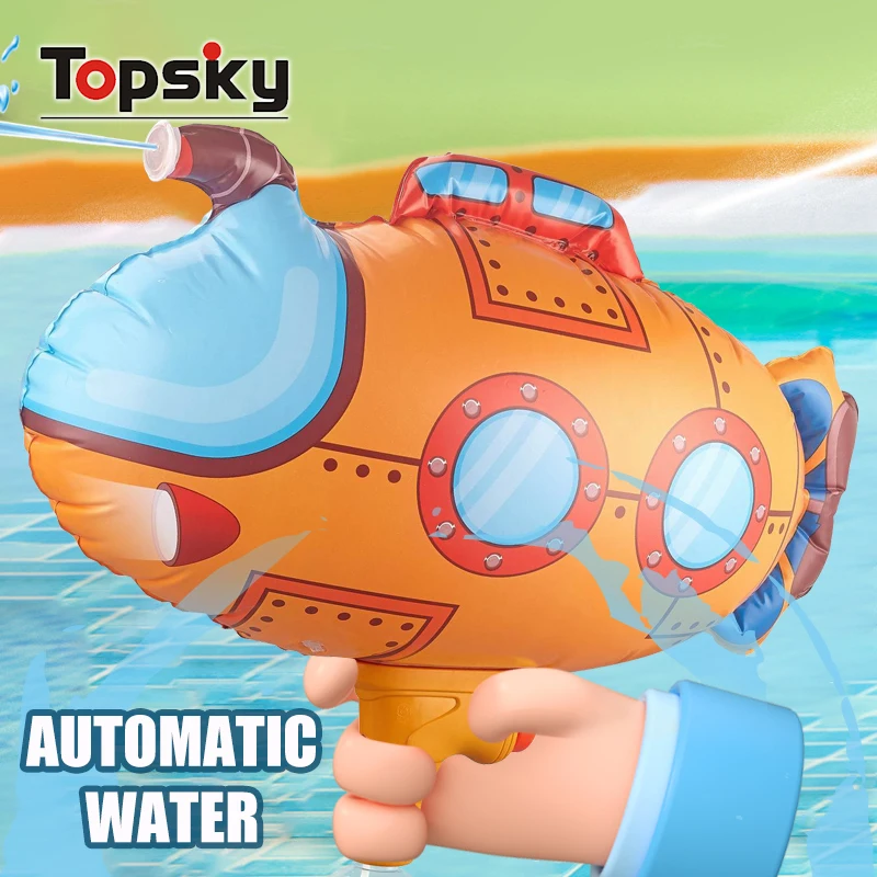 Cartoon Submarine Inflatable Electric Water Gun Summer Outdoor Interactive Game Electric Automatic Water Gun Toys for Kids