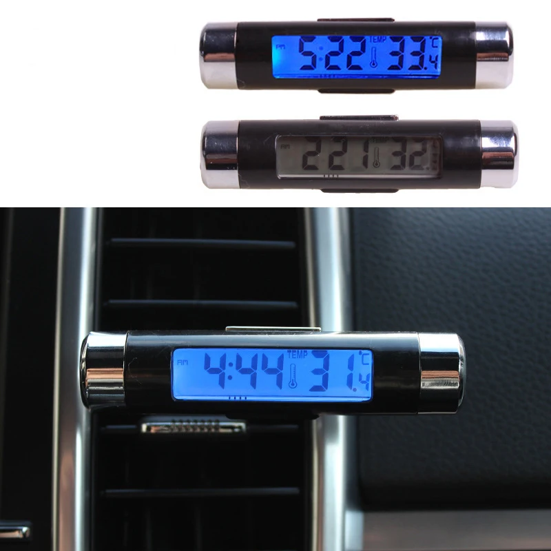 2 in 1 mini electronic LED digital car air vent outlet thermometer watch clock