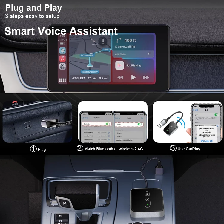 New Compatible Android11 IOS10 wireless carplay adapter ai box with 98% of car Models