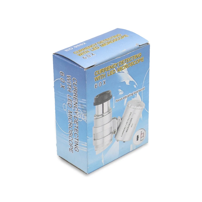 60X LED Mini Microscope Jeweler Loupe Lens Illuminated Magnifier Glass Portable Currency Detection Microscope With UV Light