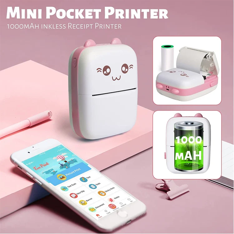 YEAH Children Gift Photo Picture Label Sticker Printer Wireless Blue Tooth Portable MINI Thermal Pocket Printer