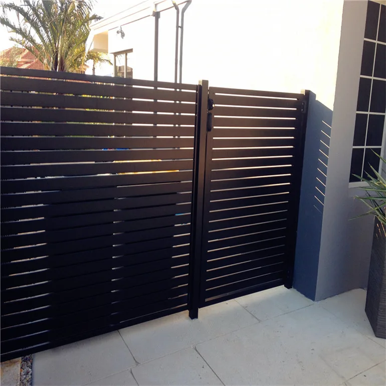 High Quality Slat Design Gate Fence Custom Size Color Gaps Privacy Swing Aluminum Door