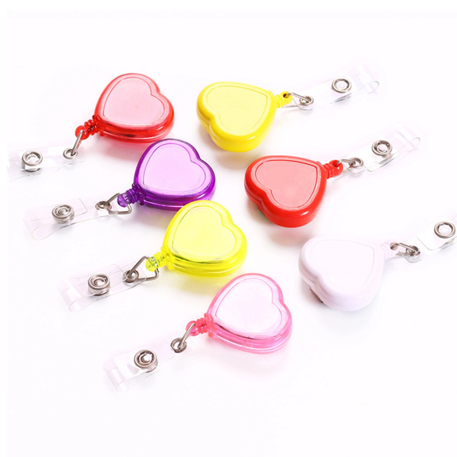 Wholesale Custom Heart Shaped Printing Epoxy Resin Retractable Badge Reel Alligator Nurse ID Name Tag Card Holder Keychain