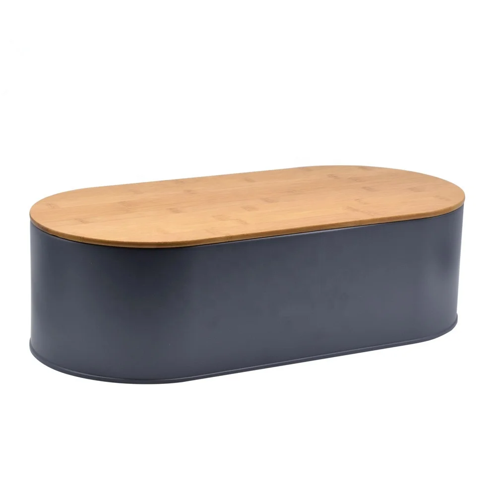 Metal Bread Box with Vintage Modern Design Iron Storage Container with Wooden Bamboo Cutting Board Lid