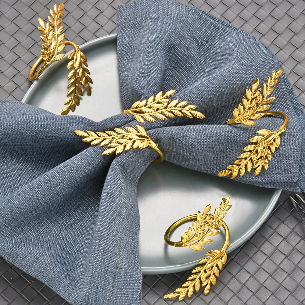 China Supplier Superior New Party Event Christmas Metal Ring Napkin Wheat Stalks Table Gold Napkin Rings