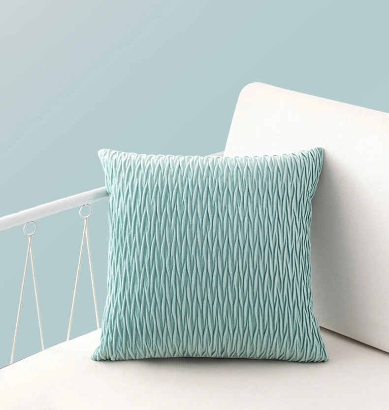 Modern Solid Color Scissors Wave Striped Pillow Case Home Decorative Embossed Pleated Velvet Cushion Cover