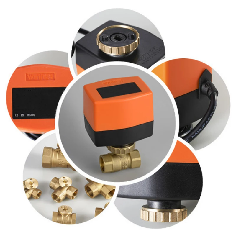 Winvall 110V Actuator 2 way Electric Valve Motorized Actuated Brass Ball Valve FCU Two Way Water Flow Control Valve PN20 600WOG