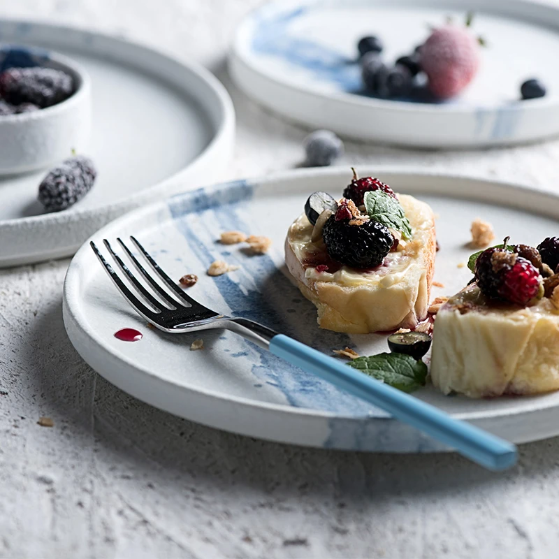 nordic restaurant hotel ceramic dinnerware set hand printed porcelain round flat plato dinner serving plates