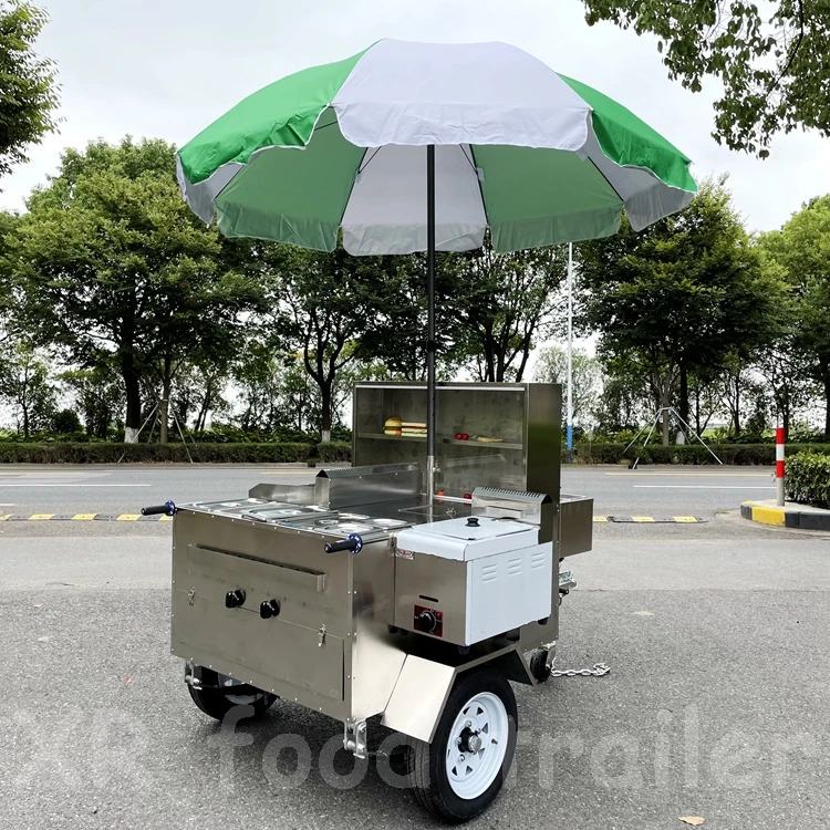 Small Hot Dog Carts with Grill and Refrigerator Australia China Oil Circulation Pump Stainless Steel Portable Car for Fruit