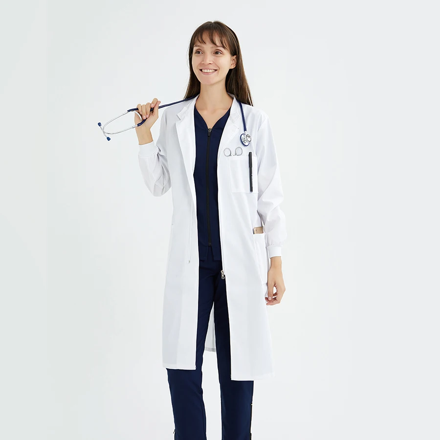 Waterproof 100% Cotton hospital uniforms doctor Medical Lab coat with customized logo OEM