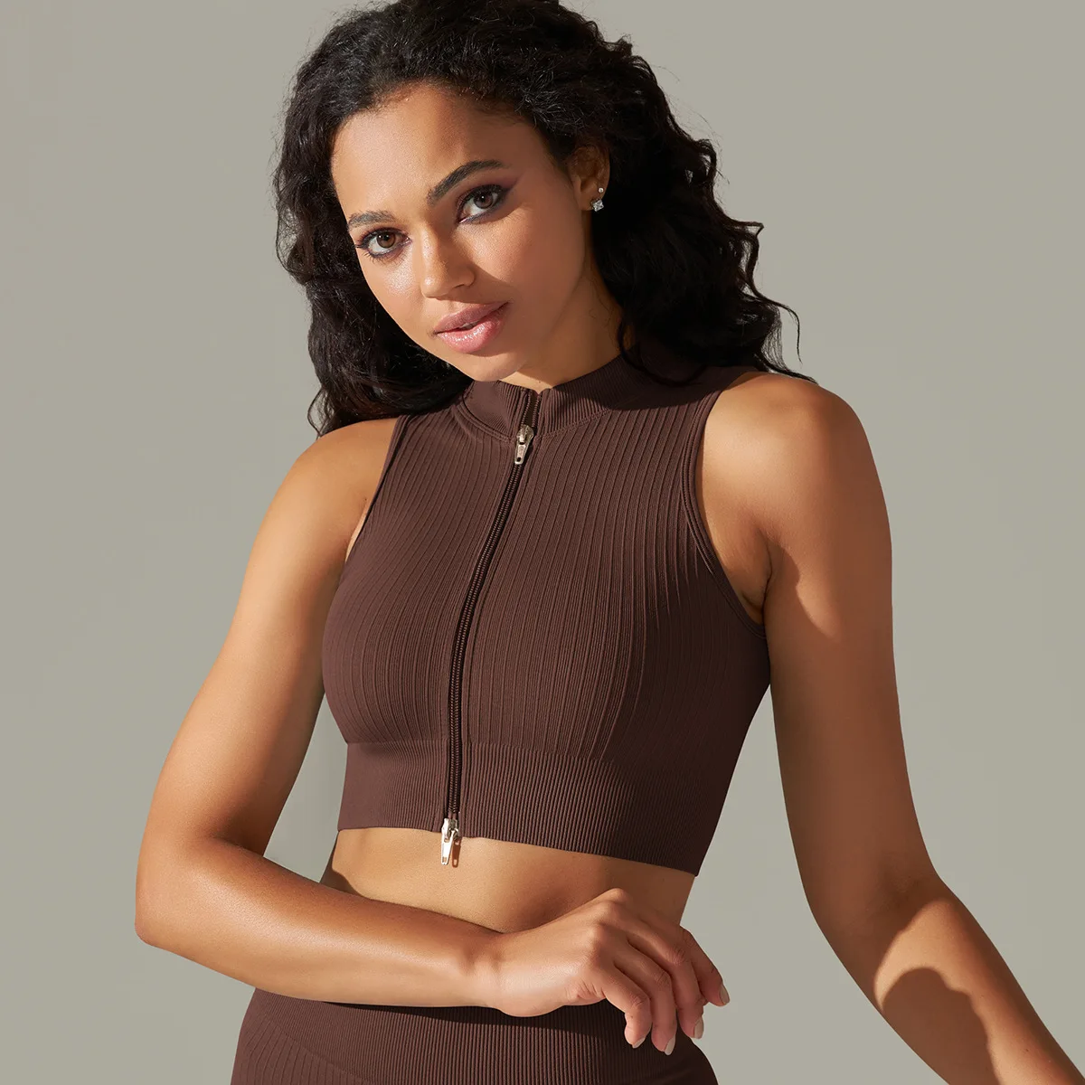 Seamless Zip up Sports Vest Sleeveless Workout Top Compression Performance Cropped Tank Top