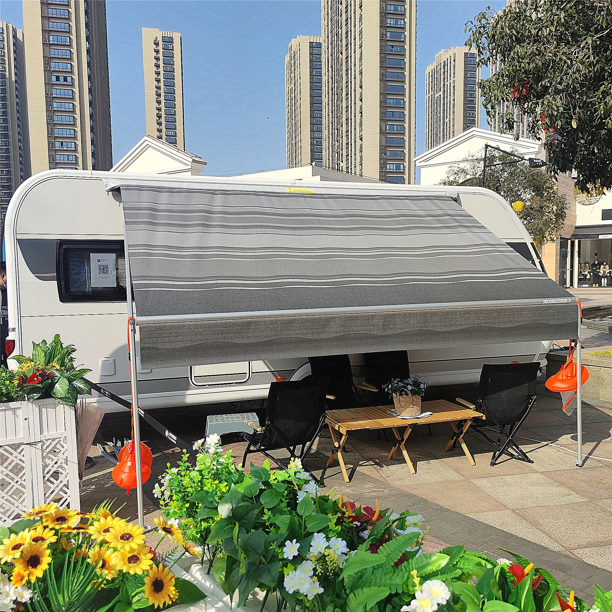 Waterproof and Antil-UV Waterproof PVC Vinyl Fabric Outdoor Sunshade Caravan Camper Trailer RV Camping Awning