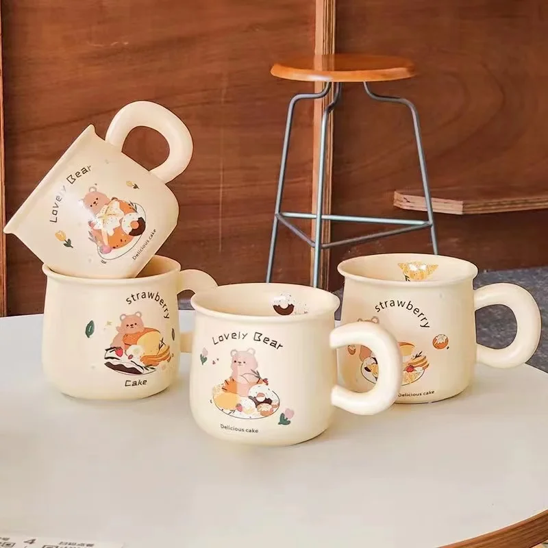 Breakfast Coffee Cup Milk Mugs Cute Bread Decal Ceramic Mugs Creative Gift for Back to school Present Office Coffee Mugs
